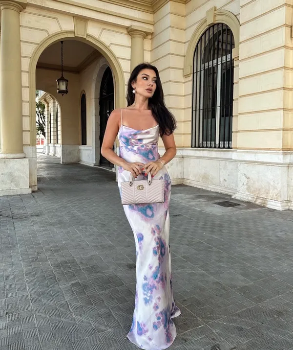 Zara maxi dress satin bodycon open back cowl neck tie dye summer evening - Image 3