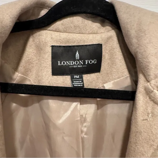 London Fog Beige Oatmeal Heather Wool Blend Peacoat w Plaid Scarf Size L NWT - Image 8