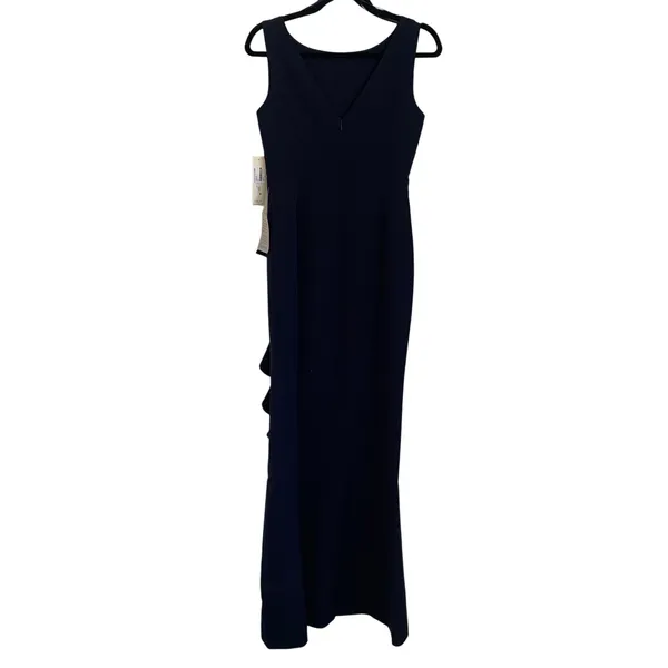 NWT Eliza J Ruffle Front‎ Sleeveless Floor Length Gown in Navy Blue - Image 4