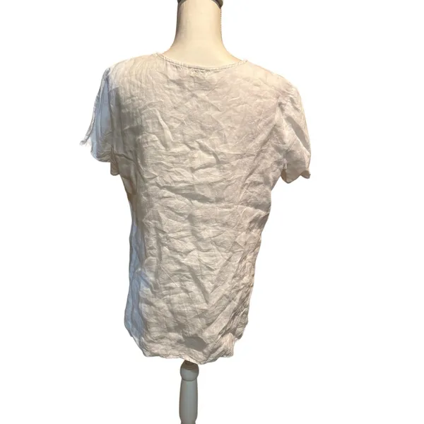 Symple NYC Women's White Red Embroidered Top Size Medium‎ Tassels Linen - Image 2