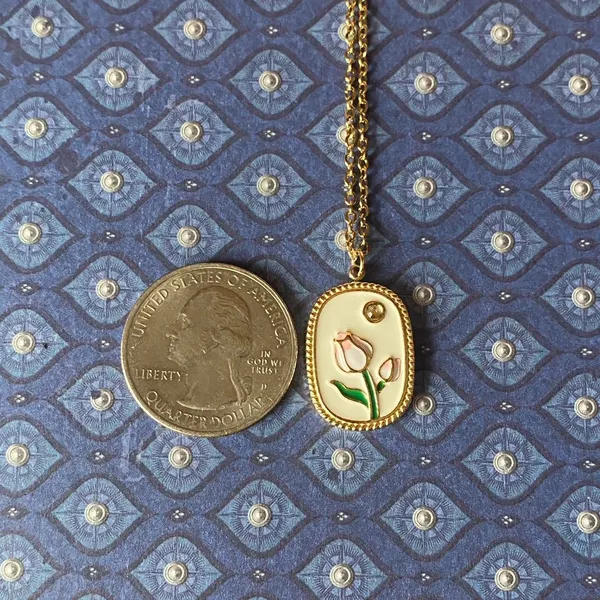 Handmade gold tone stainless steel cute chic tulip necklace🌷🩷 - Image 8