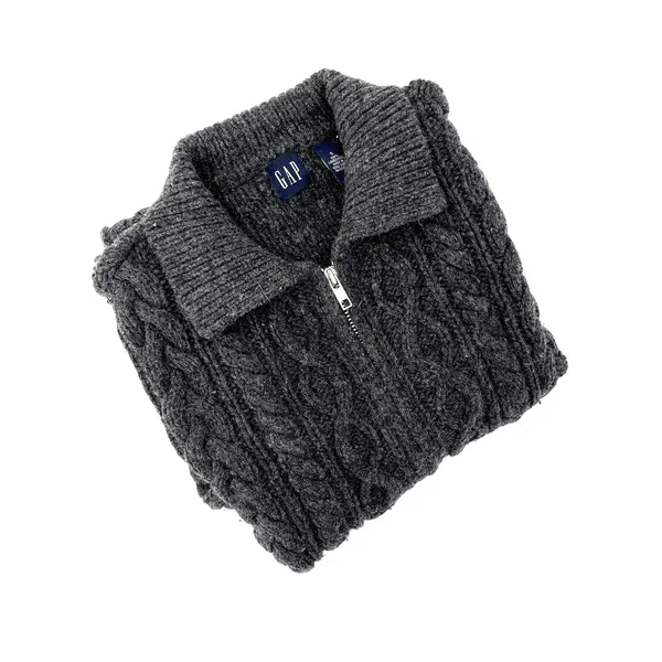 GAP Wool Cable Knit Cardigan Vintage Gray Y2K Dark Cottagecore - Image 11