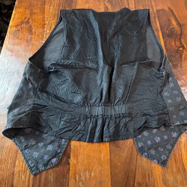By Choice Vintage 90s Paisley Floral Button‎ Front Vest Black Purple Medium USA - Image 5