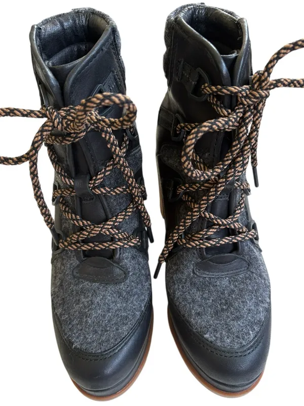Like New Sorel Blake Lace-Up Heeled Boots Black Grey Size 6.5 - Image 6