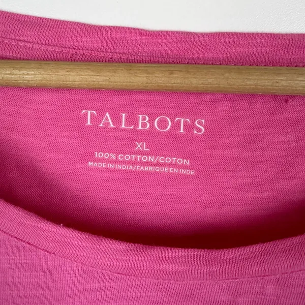 Talbots Floral Embroidered Pink Slub Cotton‎ Tee Size XL Preppy Stretch Colorful - Image 8