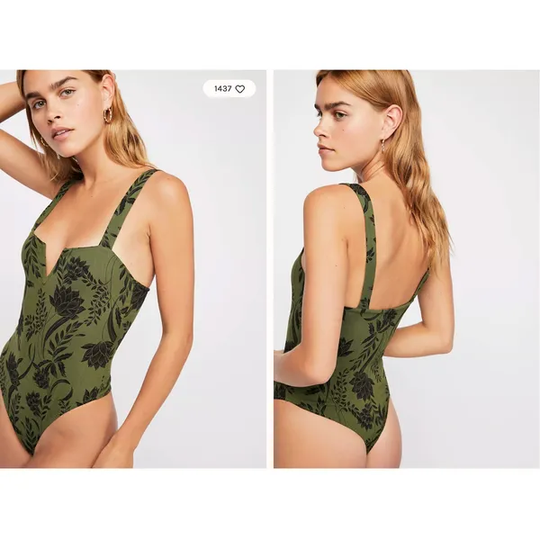 Intimately Free People Pippa Printed V-Wire Bodysuit in Army Combo sz. L - Image 2