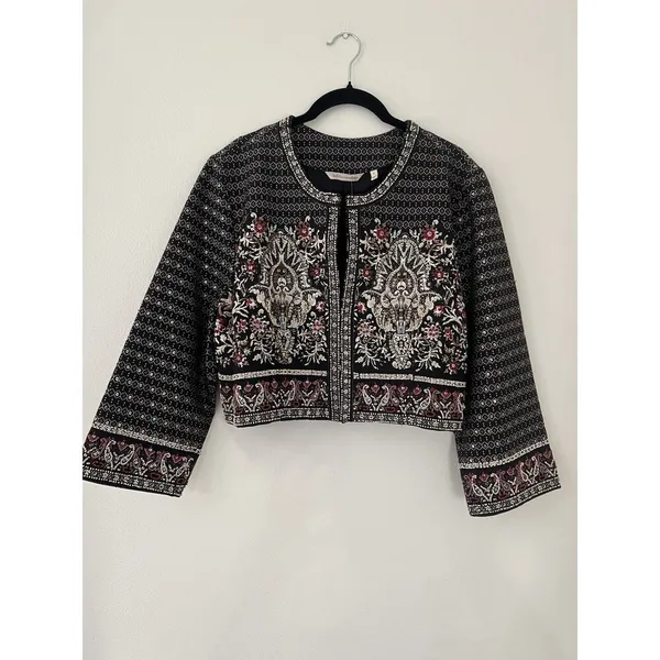 Soft Surroundings Black Embroidered Mandala Bolero Manda Cropped Jacket Sz L - Image 4