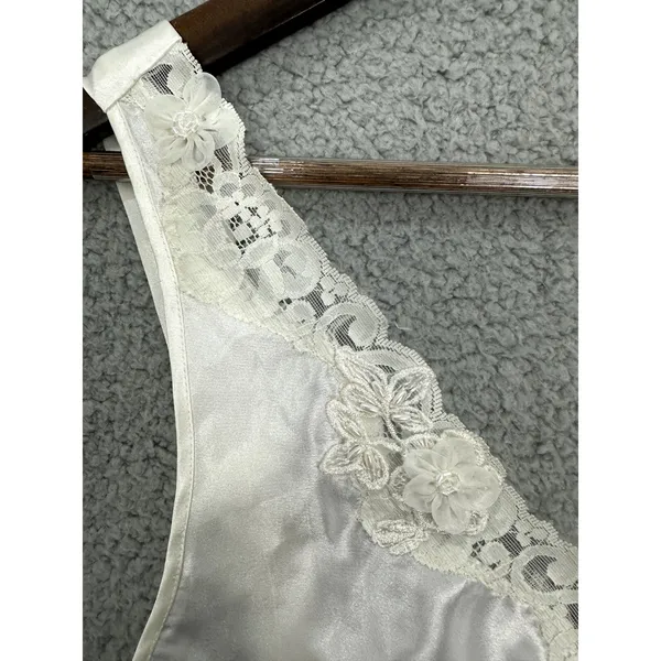 Vtg Dentelle Satin Slip Dress Womens Medium Ivory Bridal Nightgown Lace Rosettes - Image 4