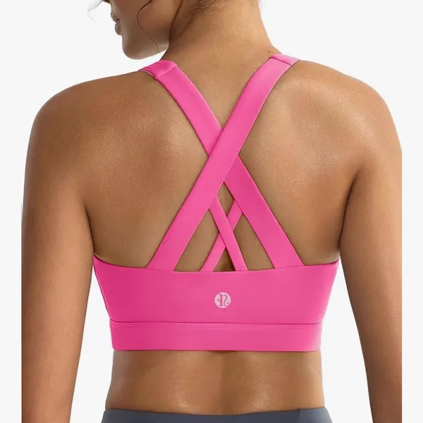Running Girl Vivid Pink Scoop Neck Strappy Sports Bra Mesh Lined Sz M No Pads - Image 2
