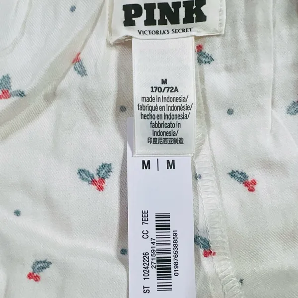 VS PINK Cotton Dorm Unlined Bralette & Flannel Pajama Shorts Cream Holly Print M - Image 11