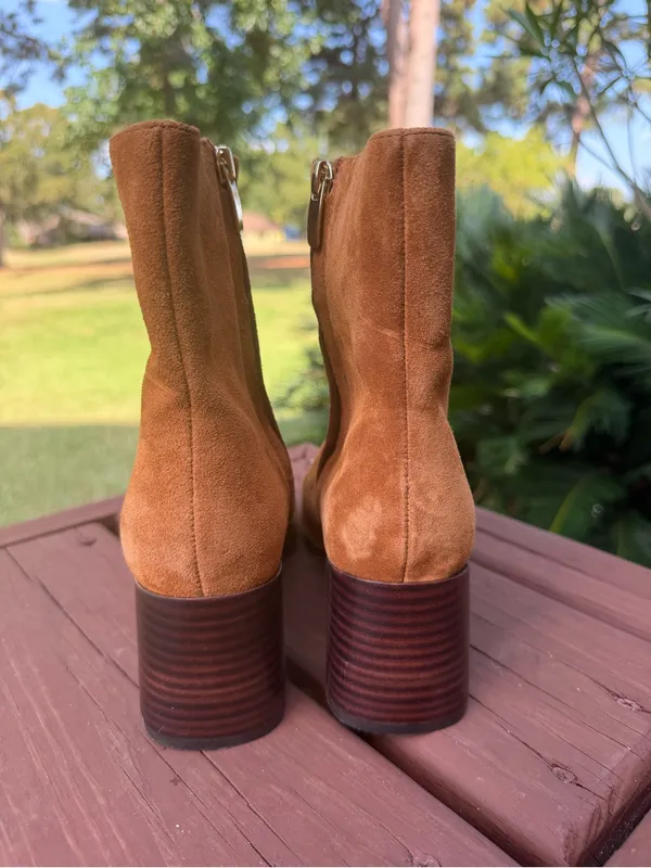 Ann Taylor Brown Suede Square Toe Sculptural Heel Boots Size 6.5 - Image 5