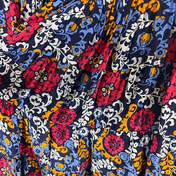 Maeve Anthropologie Floral Paisley Tiered Mini Skirt Navy Pink Orange‎ Large - Image 9