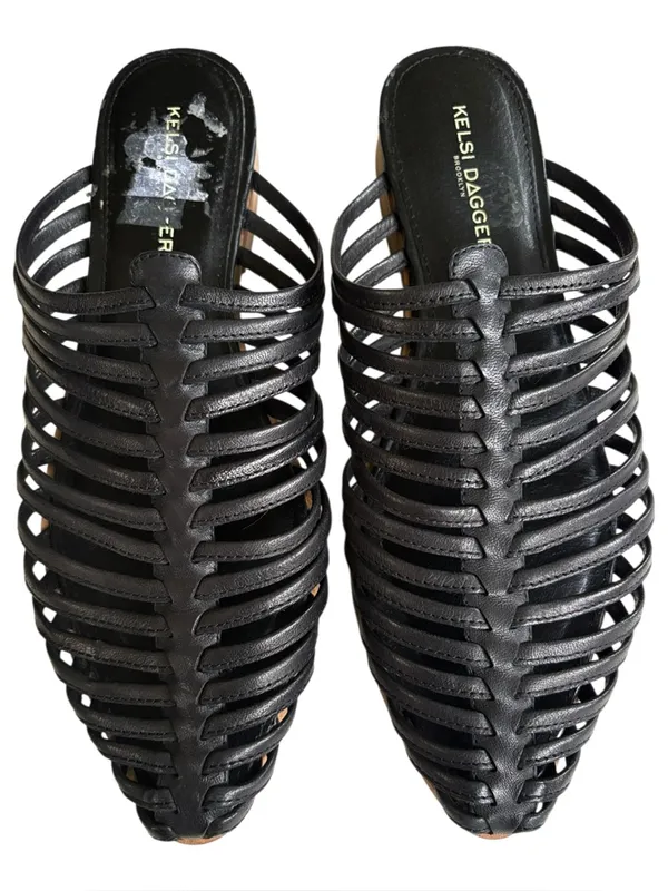 EUC Kelsi Dagger Leather caged Mules Black Size 8.5 - Image 2