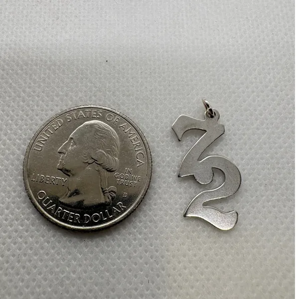 Vintage Sterling Silver‎ Number 72 Charm Gothic Script Pendant 1.15g - Image 5