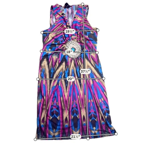 Ashley‎ Stewart Pink Blue Tribal Print Medallion V-Neck Sheath Dress Womens - Image 3