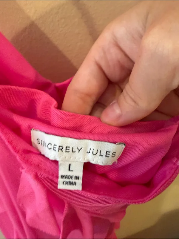 Sincerly Jules Hot Pink Ruffle Slip Gown - Image 3