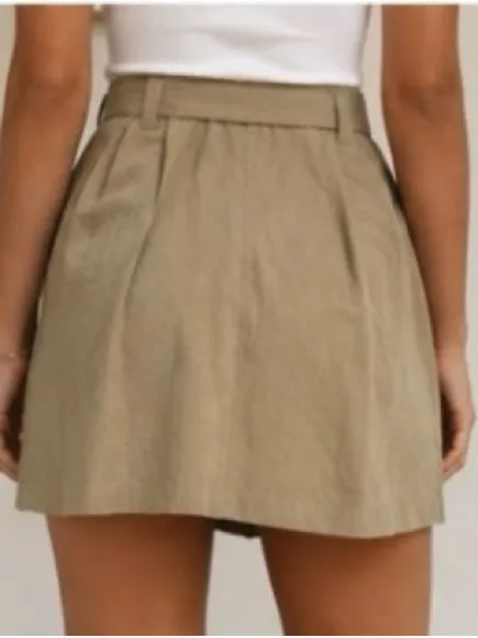 A New Day Tan Paperbag Waist Belted Mini Skirt L ✨ - Image 5