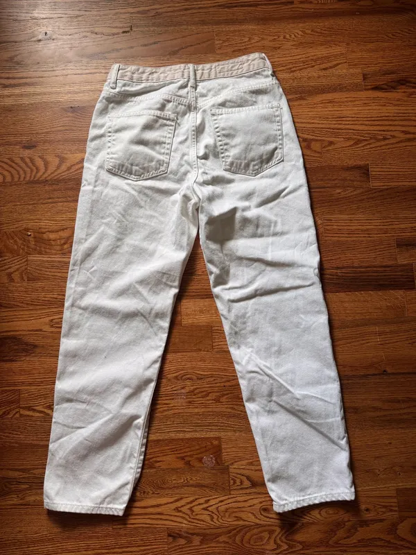 ZARA Jeans Straight High-Rise White and tan - Image 2