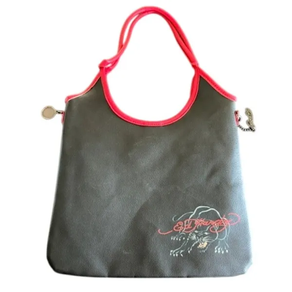 Ed Hardy Panther Tattoo Tote Bag Black Red Shoulder Purse Built-In Zip Pouch - Image 5
