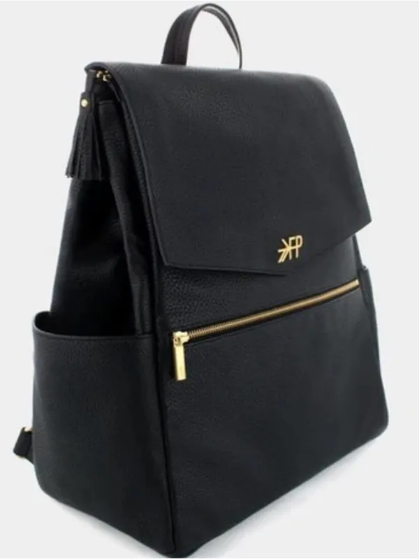 Freshly Picked Black Faux Leather Diaper Backpack with Gold Hardware Larger Size - Image 2