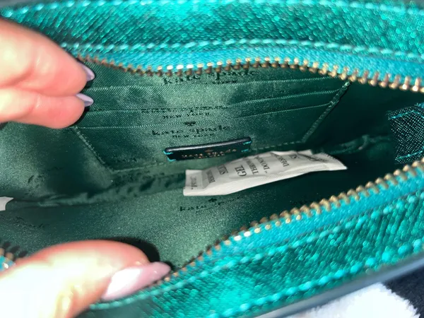 Kate Spade Teal Glitter Clutch with Gold Chain - Image 3