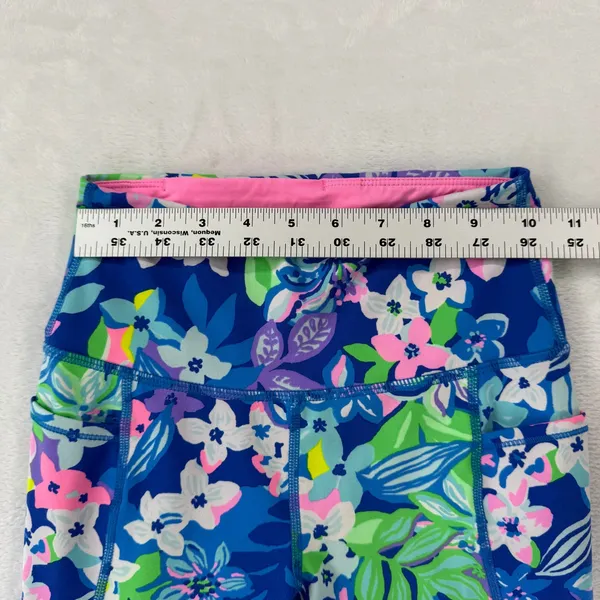 Lilly Pulitzer Luxletic Floral Leggings Blue Pink Mesh Pockets XXS‎ 009750 READ - Image 4