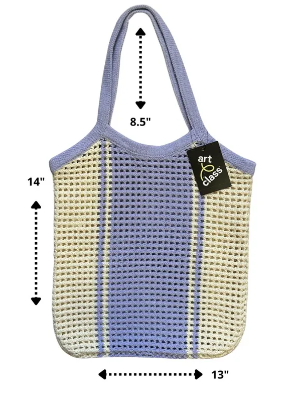 Art Class Girls Knit Tote Bag Purple Cream Summer Beach Vacation Chic - Image 6