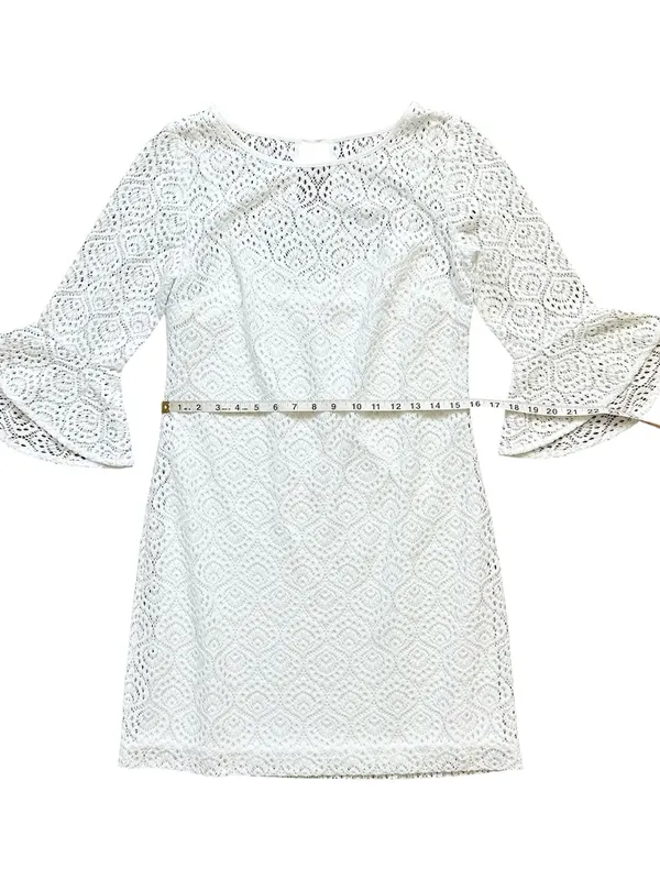 Lilly Pulitzer Fontaine Classic Shift Flounce Bell Sleeve Lined Dress White Smal - Image 8
