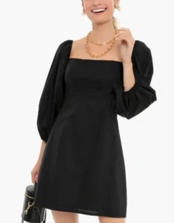 Tuckernuck Pomander Place Square Neck Chloe Mini Dress Black Puff Sleeves Small - Image 4