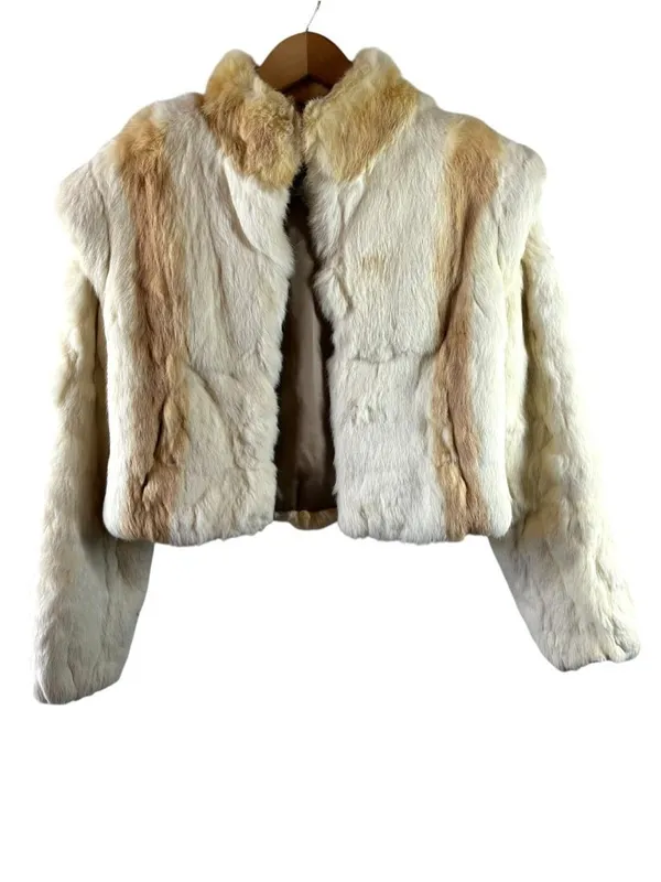 Vintage Split End Ltd Rabbit Fur Jacket S Cream Tan Cropped 70s 80s Hong Kong - Image 4