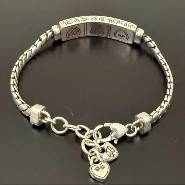 Retired BRIGHTON Triple Heart Silverplated With Gold Heart ID 8” Bracelet 29g. - Image 4