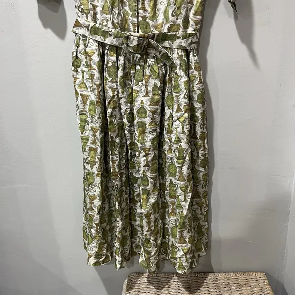 Vintage Handmade 60s Midi Dress with Belt Sz 8 Vase‎ Pattern Short Sleeve Zipper - Image 4