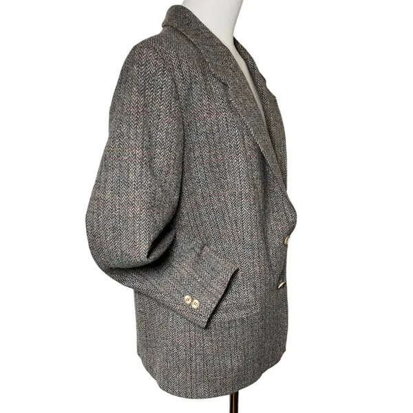 Vintage Academia Tweed Blazer Brown Herringbone‎ Haggar Women 14 - Image 2