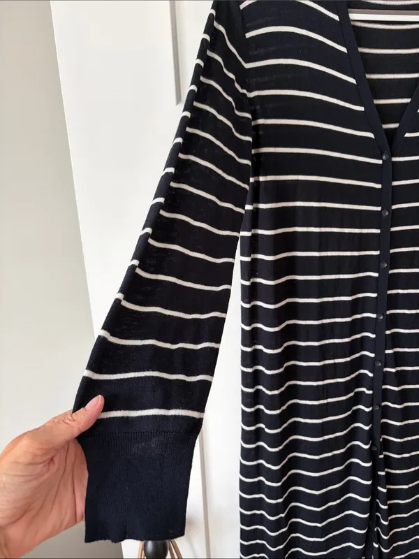 Zara Navy & White Striped Button-Front Long Cardigan - Image 3