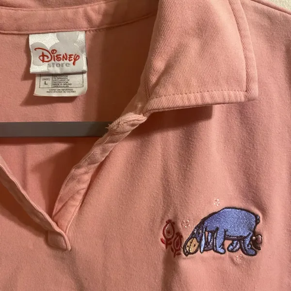 VTG Womens Pink Coral Eeyore Disney Store Long Sleeve Polo‎ Size Large - Image 2