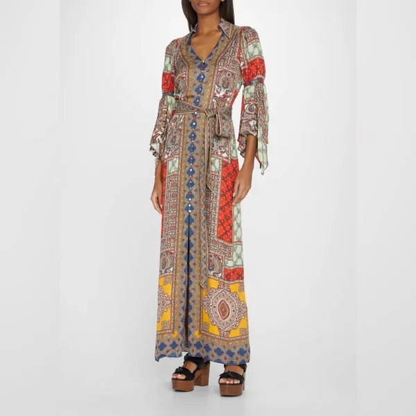 Alice + Olivia Jaylen Mix Scarf Print Handkerchief Sleeve Maxi Dress S - Image 3