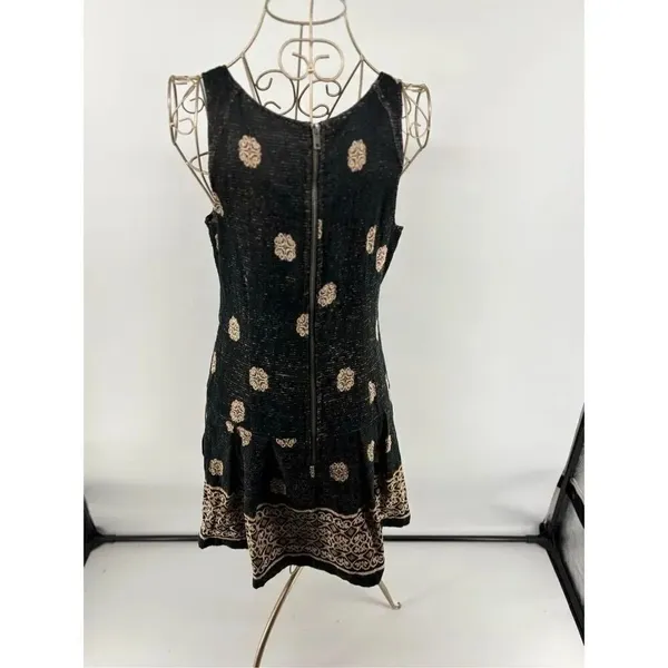 Free People Black Gold Tapestry Sleeveless Mini Dress Pockets Size 8 - Image 9