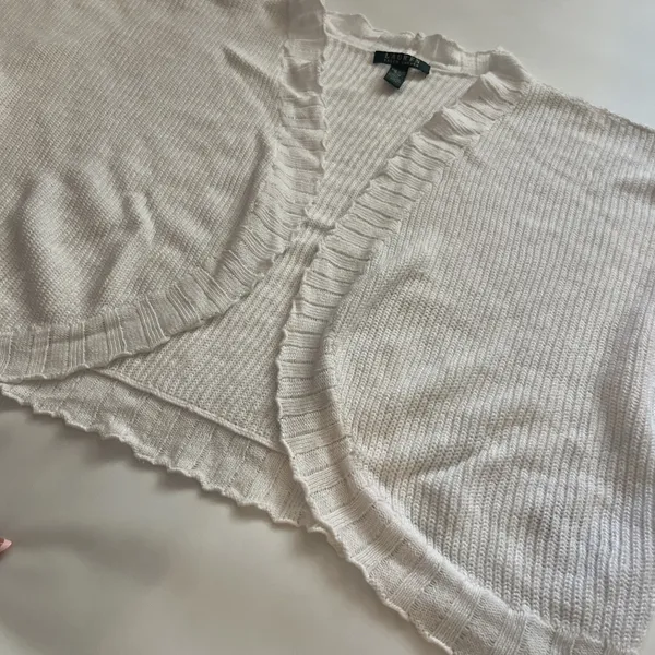 Lauren Ralph Lauren OS Linen Cotton White Cardigan Shrug Green Label - Image 4