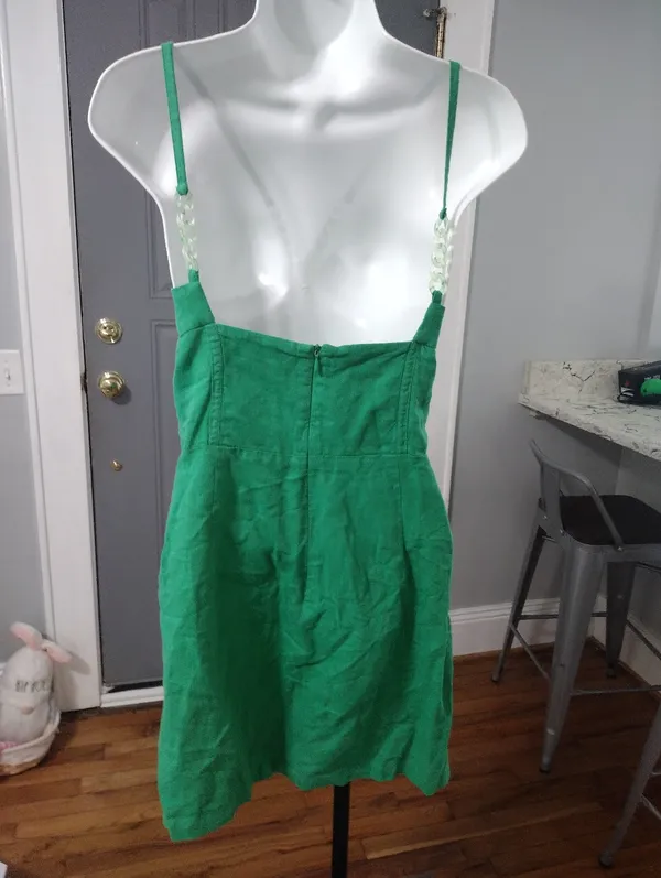 Zara Linen Blend Green Mini Corset Dress with Beaded Straps - Image 4