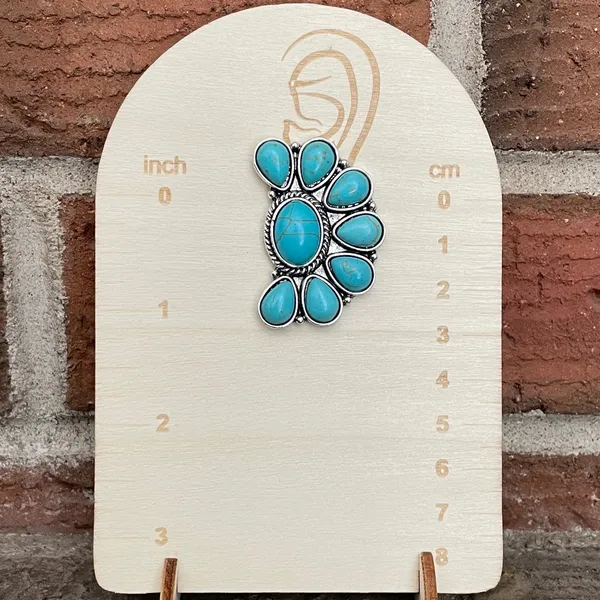 Faux Turquoise Half Cluster Earrings Blue - Image 2