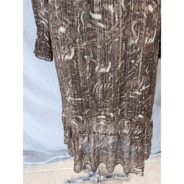 Greenpoint Brown Animal Print Metallic Lurex Smocked Midi Dress 42 XL‎ - Image 11