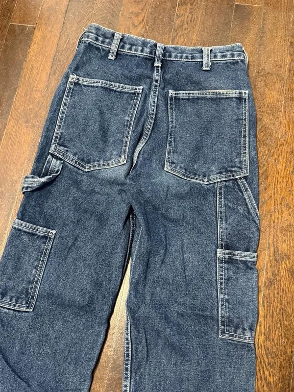 Brandy Melville Carpenter Dark Blue Straight-Leg Double Knee Jeans - Image 3