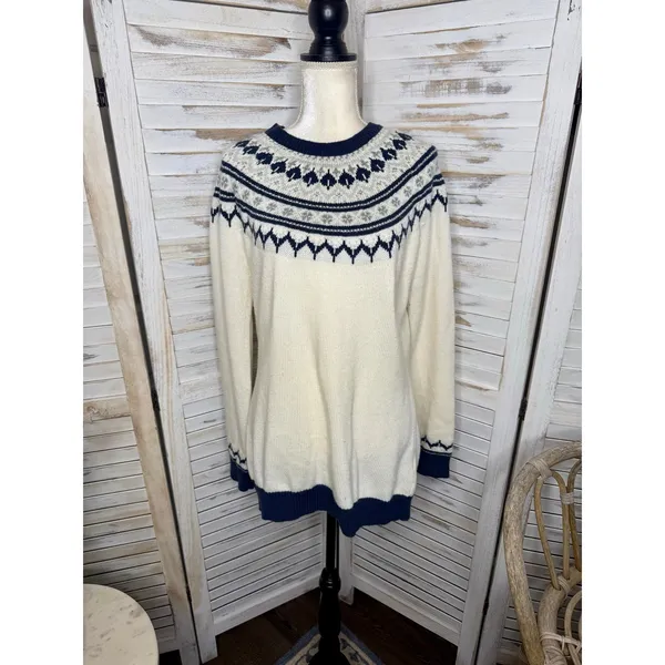 AMOUR VERT Women's XL Whistler Nordic Fair Isle Ribbed Knit Sweater Navy Cream - Image 11