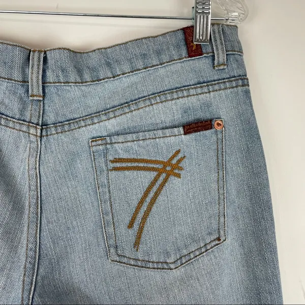 7 For All Mankind Dojo Wide Leg Flare Jeans Light Wash Denim - Image 6