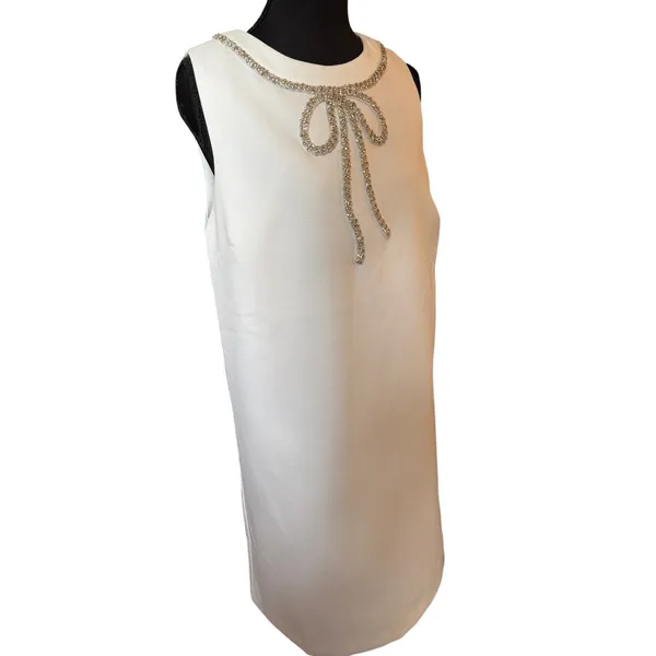 English Factory NWT White Rhinestone Bow Shift Dress Medium Bridal Cocktail $140 - Image 9