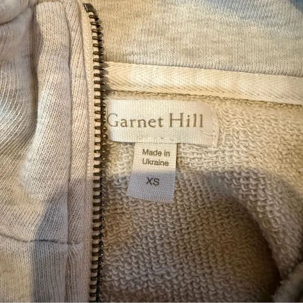 Garnet Hill Cropped Quarter Zip Pullover Sweatshirt Women’s Size XS Light Gray‎ - Image 4