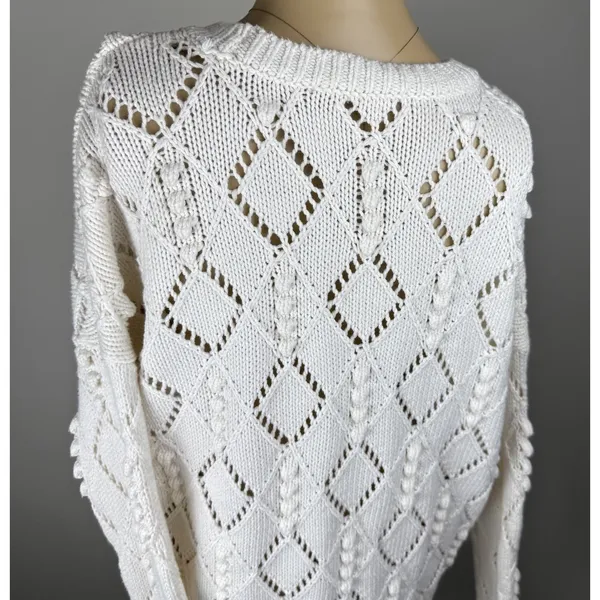Ann Taylor LOFT‎ Bobble Sweater Womens Size Medium Ivory Diamond Open Knit - Image 6