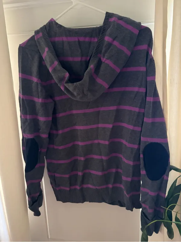 Tommy Hilfiger Sweater Hoodie Purple Gray Striped Size L - Image 2