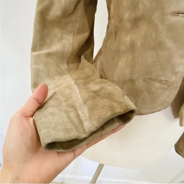 Vintage blazer cropped suede leather boho jacket Tan - Image 2
