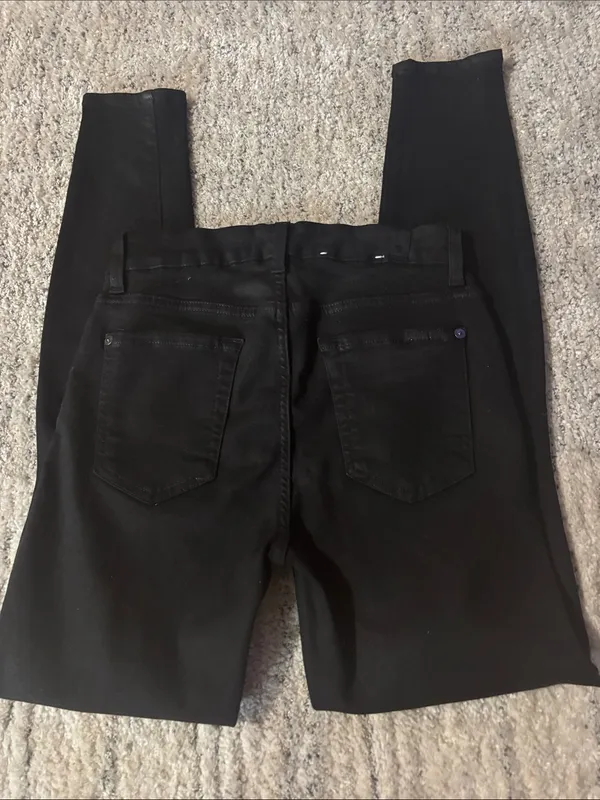 7‎ For All Mankind The Ankle Skinny Jeans Black Distressed Ripped Knee Size 25 - Image 9